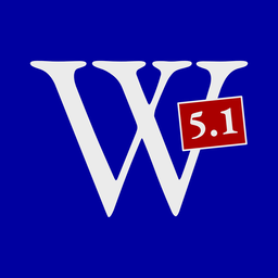 WasPerfect app icon: a white W with a red 5.1 tag on the WordPerfect blue.